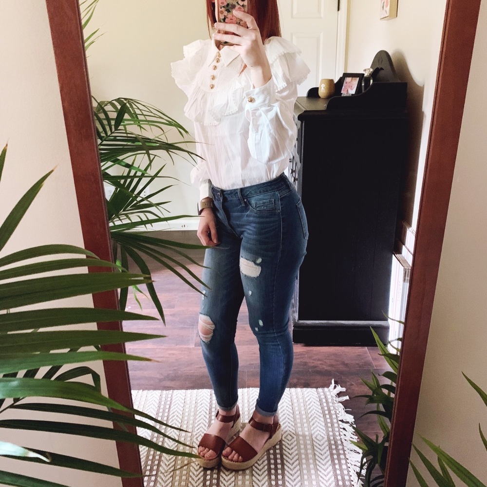 Ruffled White Button Blouse